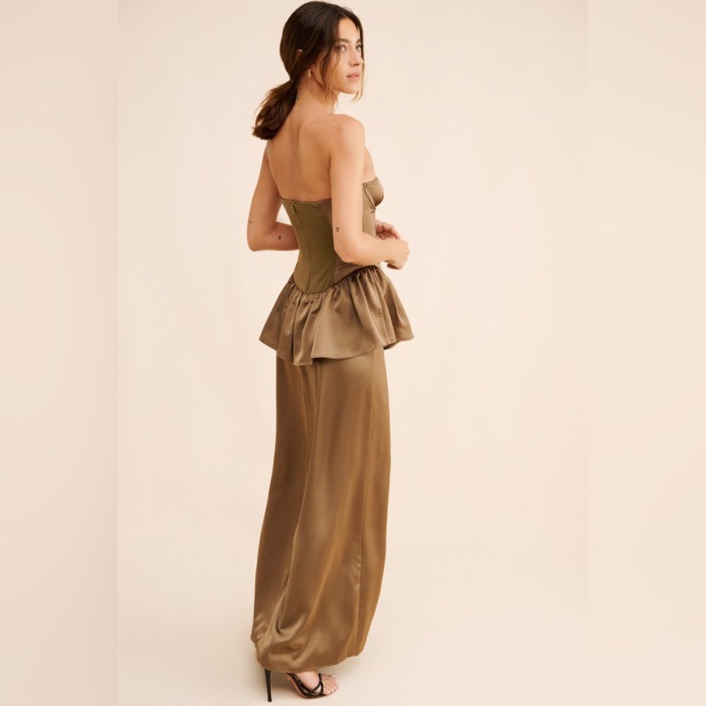 WeWoreWhat Strapless Corset Peplum Maxi Dress Brown 0 - Picture 2 of 10